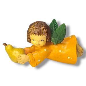 Vintage ANRI FERRANDIZ Flying Angel with Pear‎ Christmas Ornament 4" Long